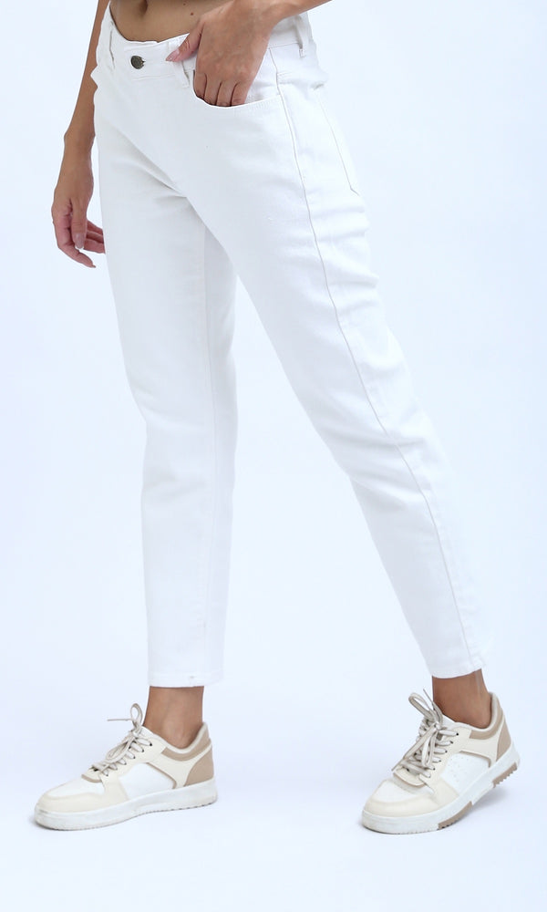 O198742 - Casual White Wide-Leg Solid Jeans