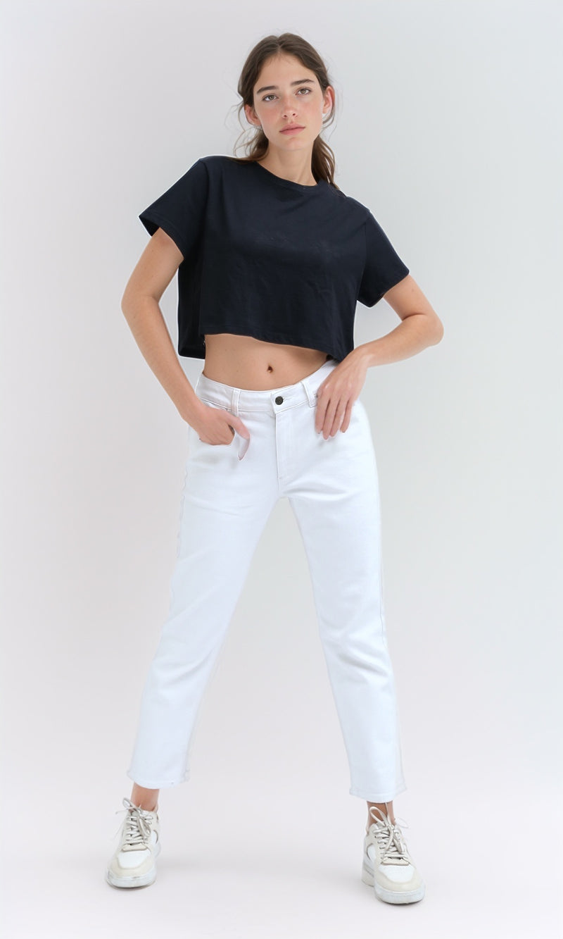 O198742 - Casual White Wide-Leg Solid Jeans