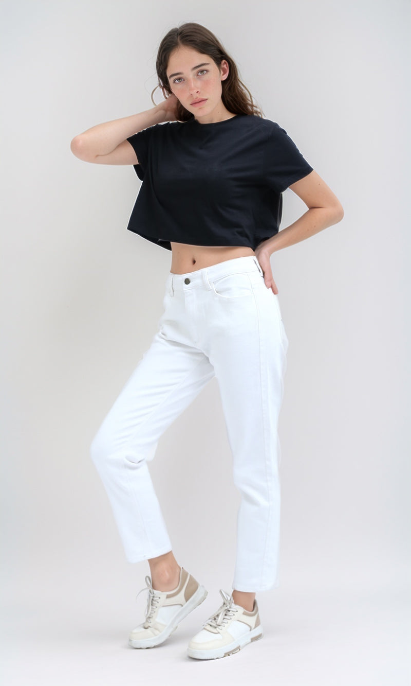 O198742 - Casual White Wide-Leg Solid Jeans
