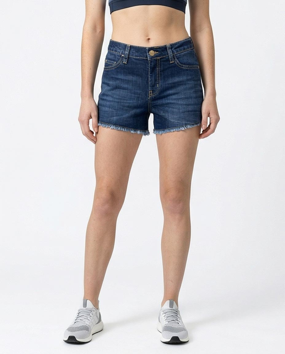 Ravin Indigo Raw-Hem Denim Shorts with Whiskered Detail - O198745