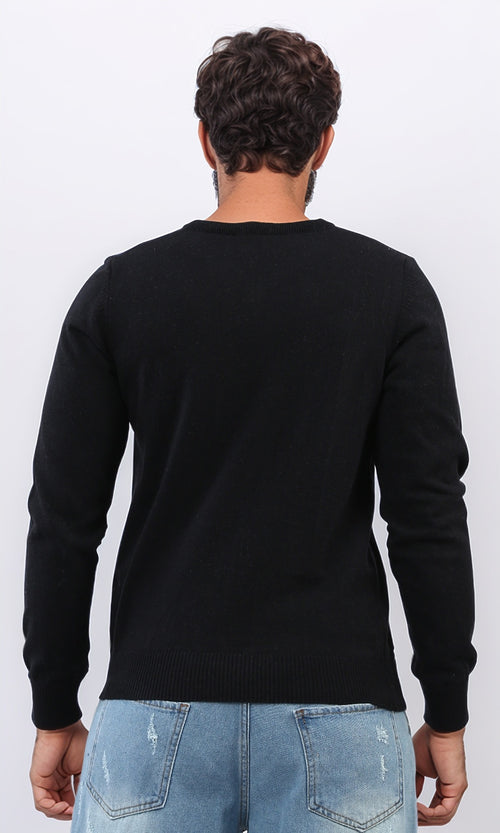 o198782 - Solid V-Neck Ribbed Hemline & Cuffs Pullover - Black