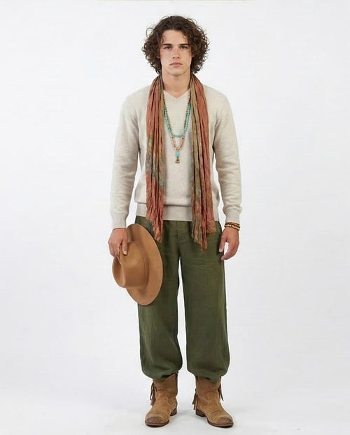 Ravin Men’s Fine-Gauge V-Neck Knit Sweater – Oatmeal Heather - o198784