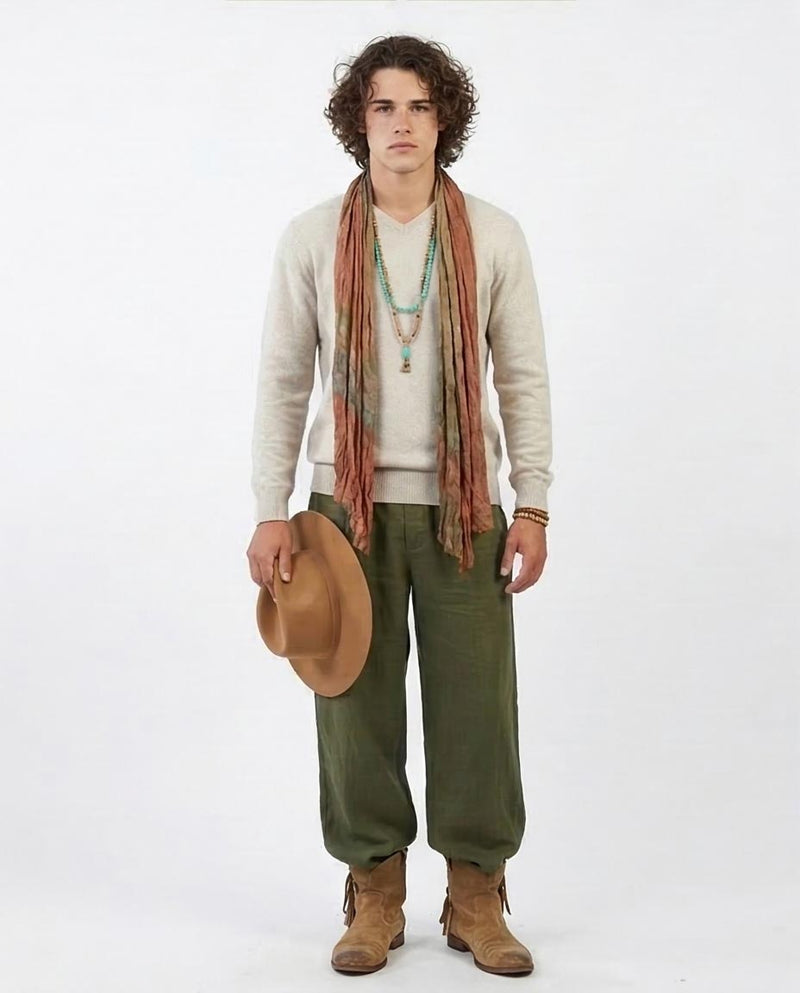 Ravin Men’s Fine-Gauge V-Neck Knit Sweater – Oatmeal Heather - o198784