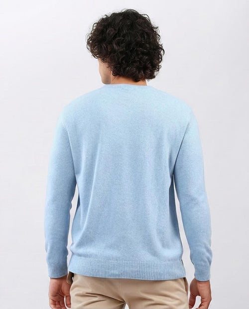Ravin Men’s Premium V-Neck Knit Sweater – Sky Blue Melange - O198785