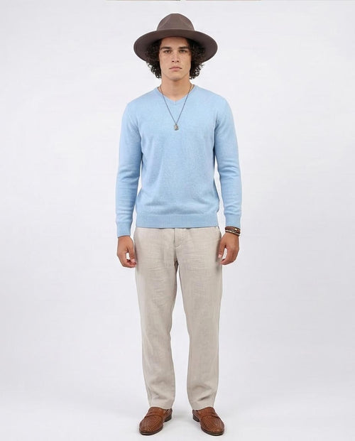 Ravin Men’s Premium V-Neck Knit Sweater – Sky Blue Melange - O198785