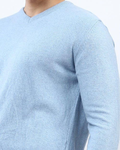 Ravin Men’s Premium V-Neck Knit Sweater – Sky Blue Melange - O198785
