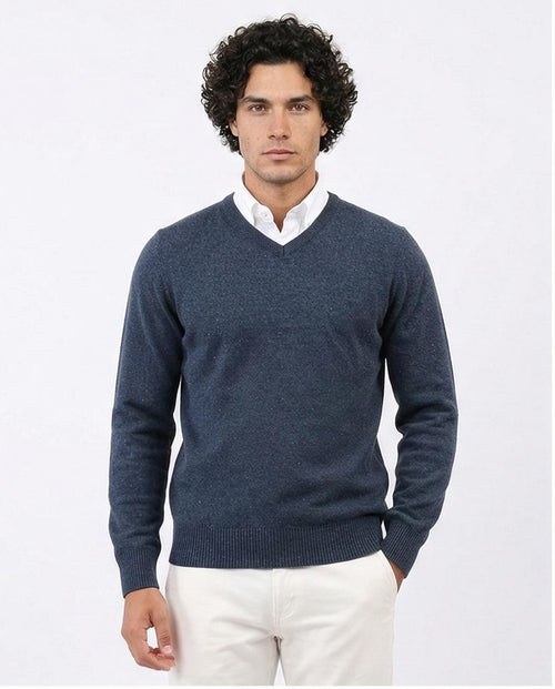 Ravin Men’s Timeless Speckled V-Neck Knit Sweater – Navy - o198789