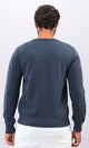 o198789 - Solid V-Neck Ribbed Hemline & Cuffs Pullover - Dark Jeans Blue