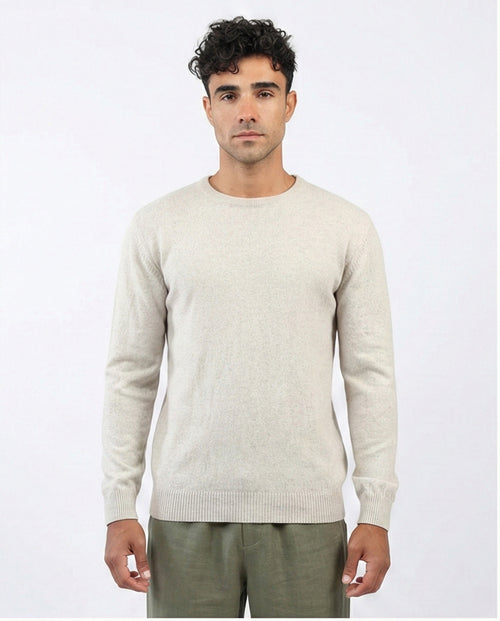 o198792 - Ribbed Hemline Round Neck Pullover - Light Beige