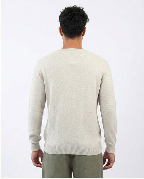 o198792 - Ribbed Hemline Round Neck Pullover - Light Beige