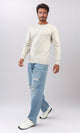 o198792 - Ribbed Hemline Round Neck Pullover - Light Beige