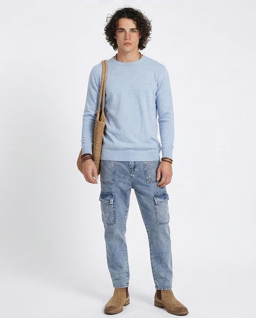 Ravin Men's Lightweight Mélange Knit Crewneck Sweater - Sky Blue -O198793