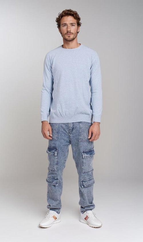 O198793-O198793 - Lightweight Knit Pullover - Sky Blue