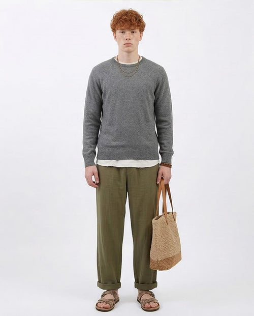 Ravin Men’s Nepped Crewneck Knit Sweater – Grey Marl - o198795