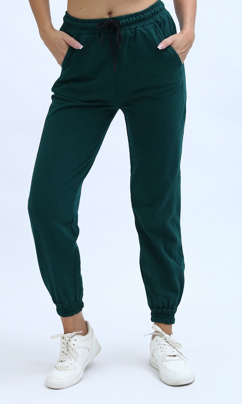 O198864 - Slip On Casual Jogger Pants With Drawstring - Dark Green