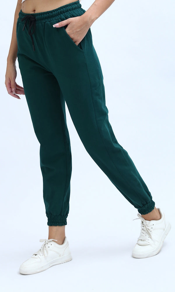 O198864 - Slip On Casual Jogger Pants With Drawstring - Dark Green