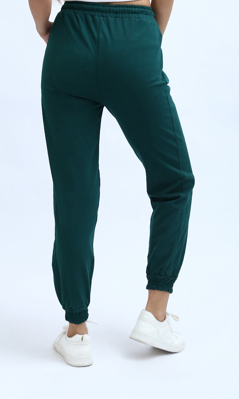 O198864 - Slip On Casual Jogger Pants With Drawstring - Dark Green
