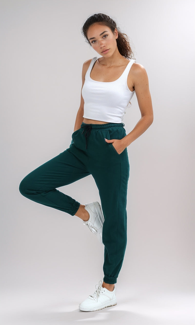 O198864 - Slip On Casual Jogger Pants With Drawstring - Dark Green