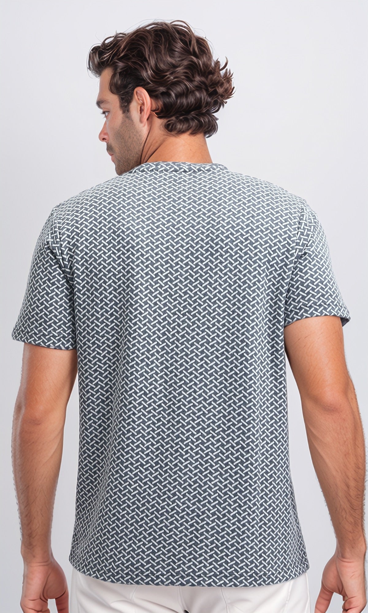 Grey Geometric Weave Print Short Sleeve Tee - O198874