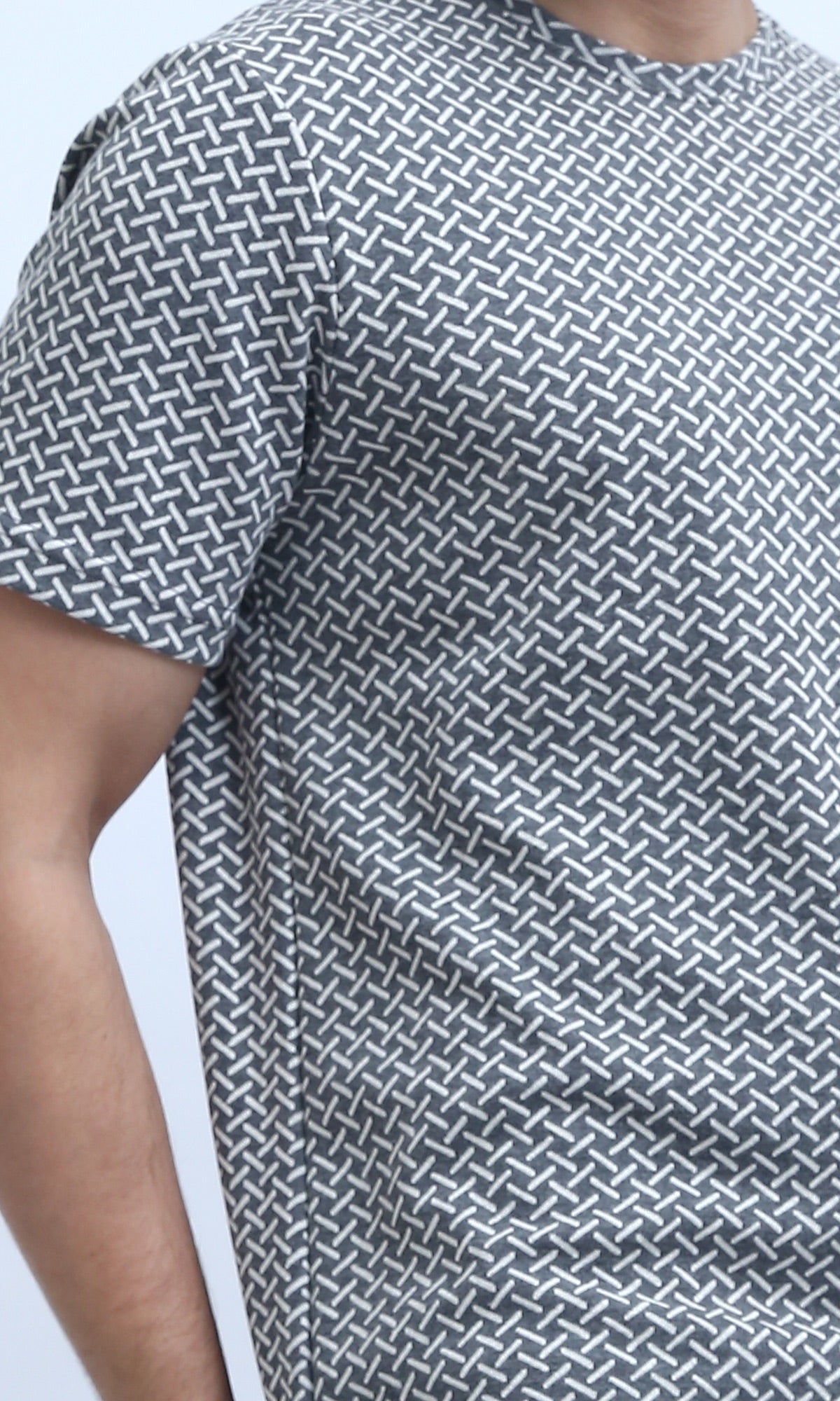 Grey Geometric Weave Print Short Sleeve Tee - O198874