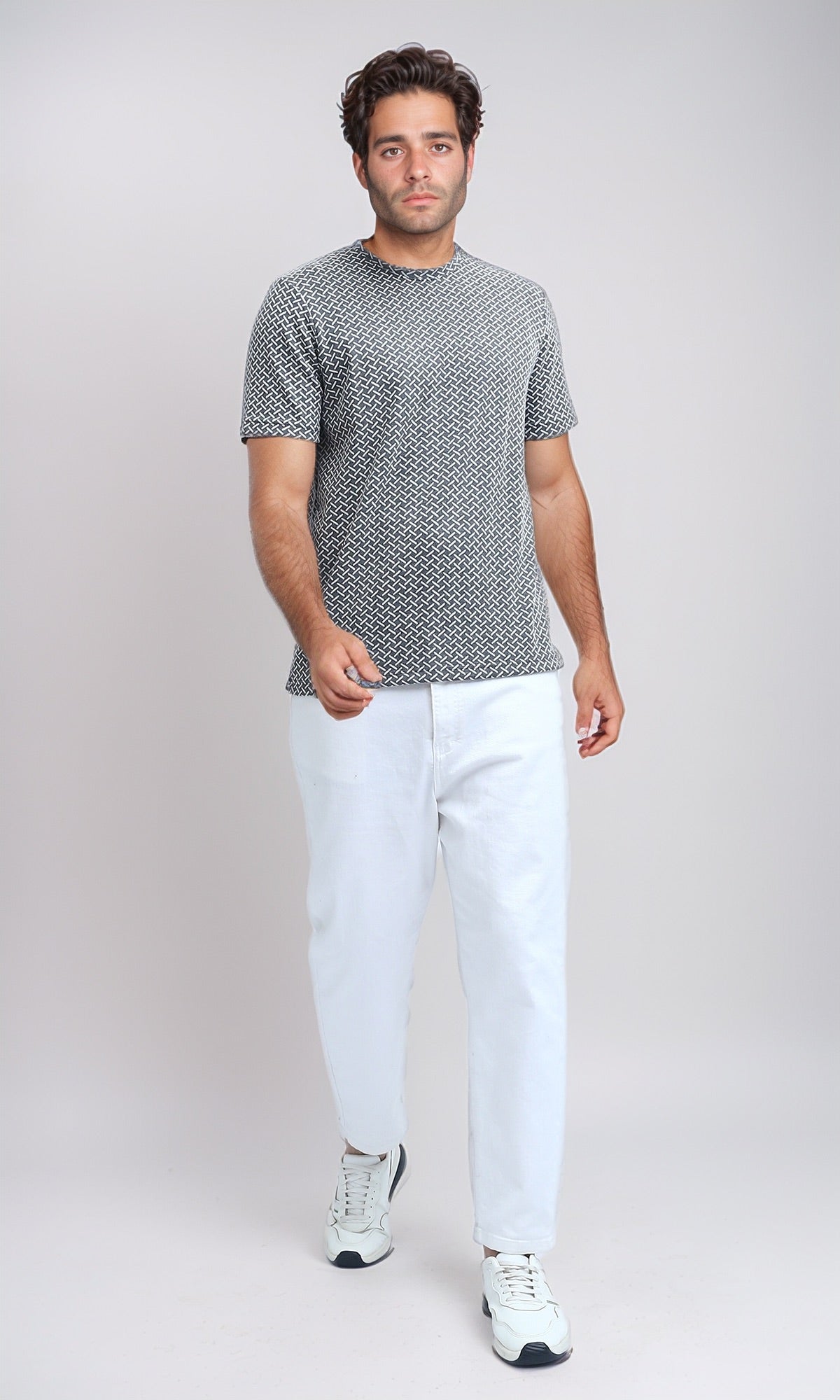 Grey Geometric Weave Print Short Sleeve Tee - O198874