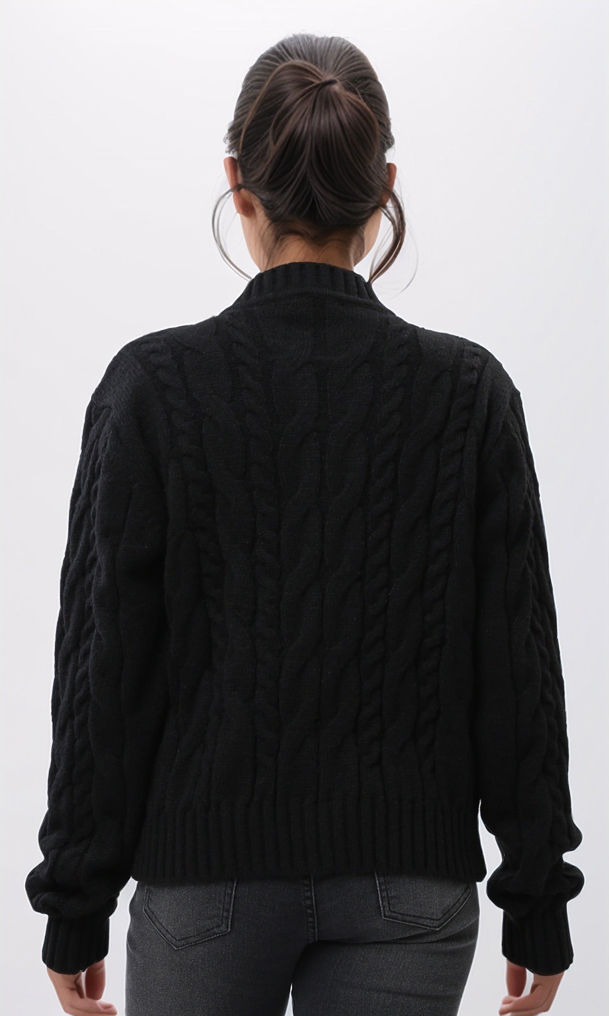 Women's Timeless Black Cable Knit Button-Down Cardigan - O198955