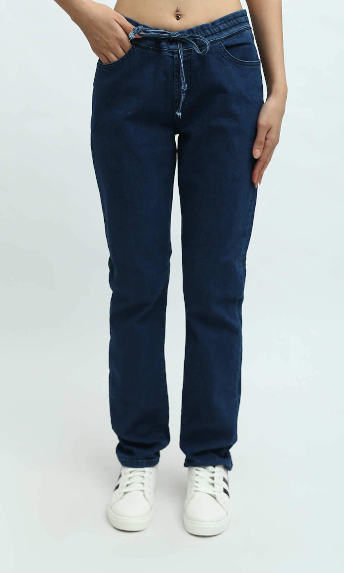 Deep Indigo Drawstring Relaxed Fit Denim Jeans - O198961