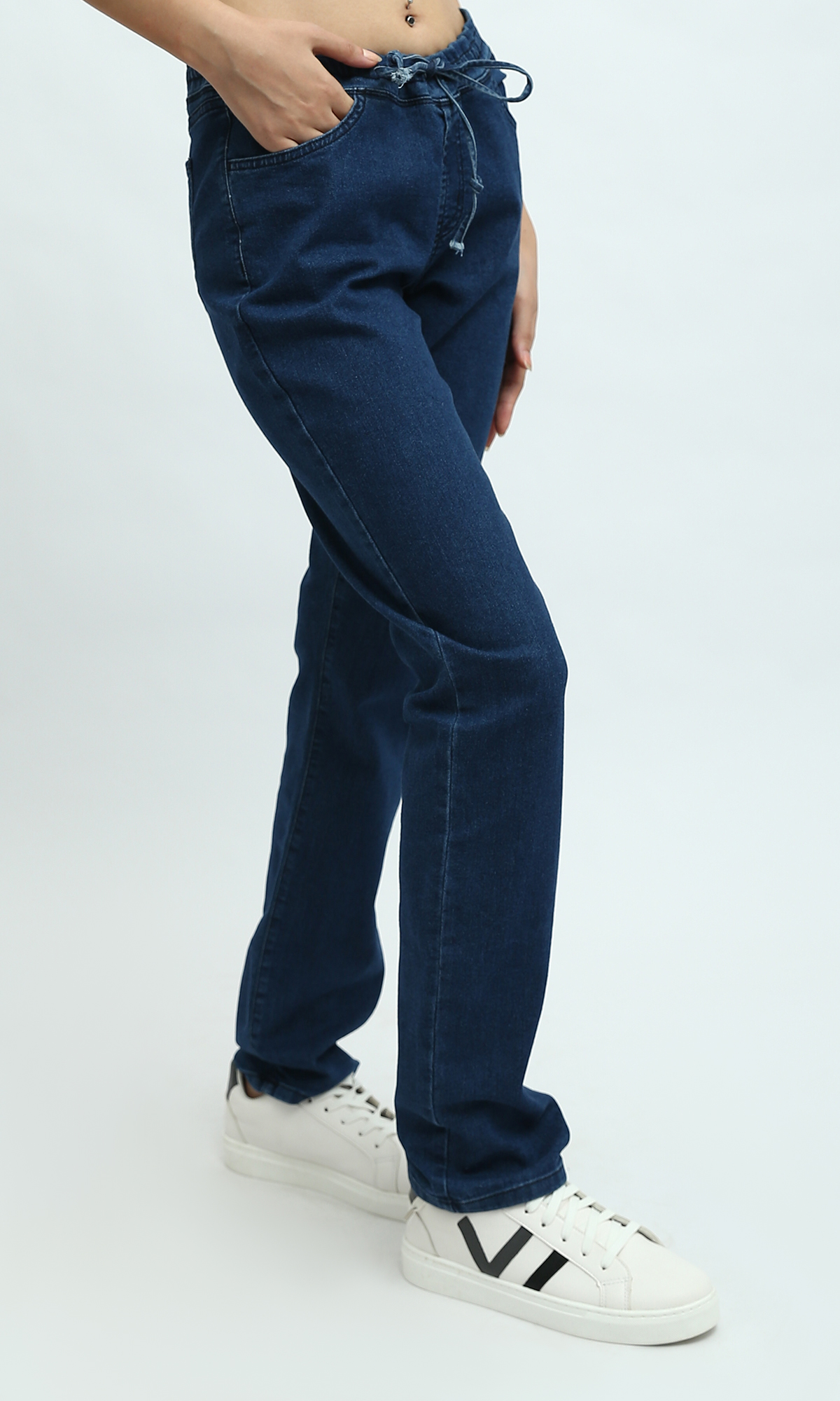Deep Indigo Drawstring Relaxed Fit Denim Jeans - O198961