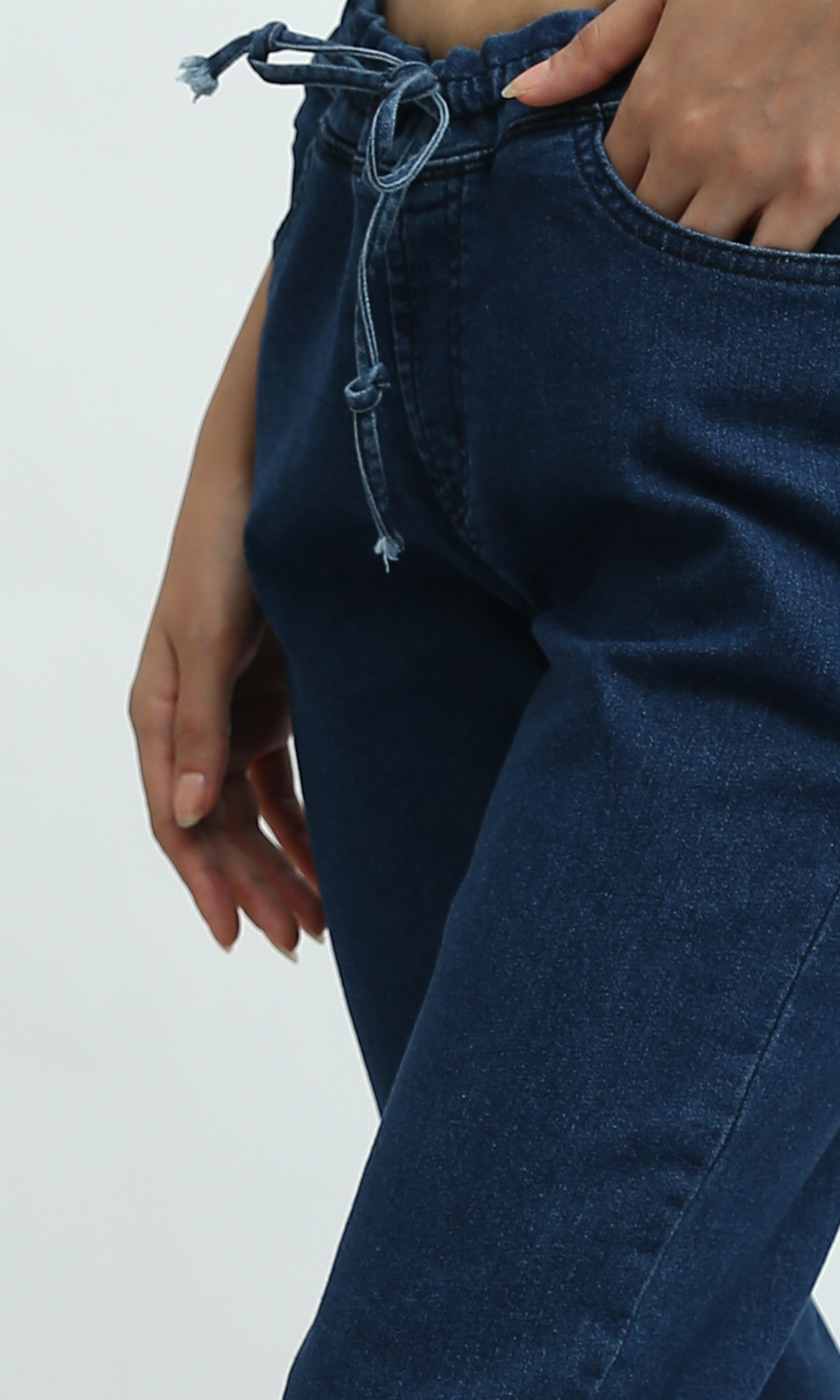 Deep Indigo Drawstring Relaxed Fit Denim Jeans - O198961