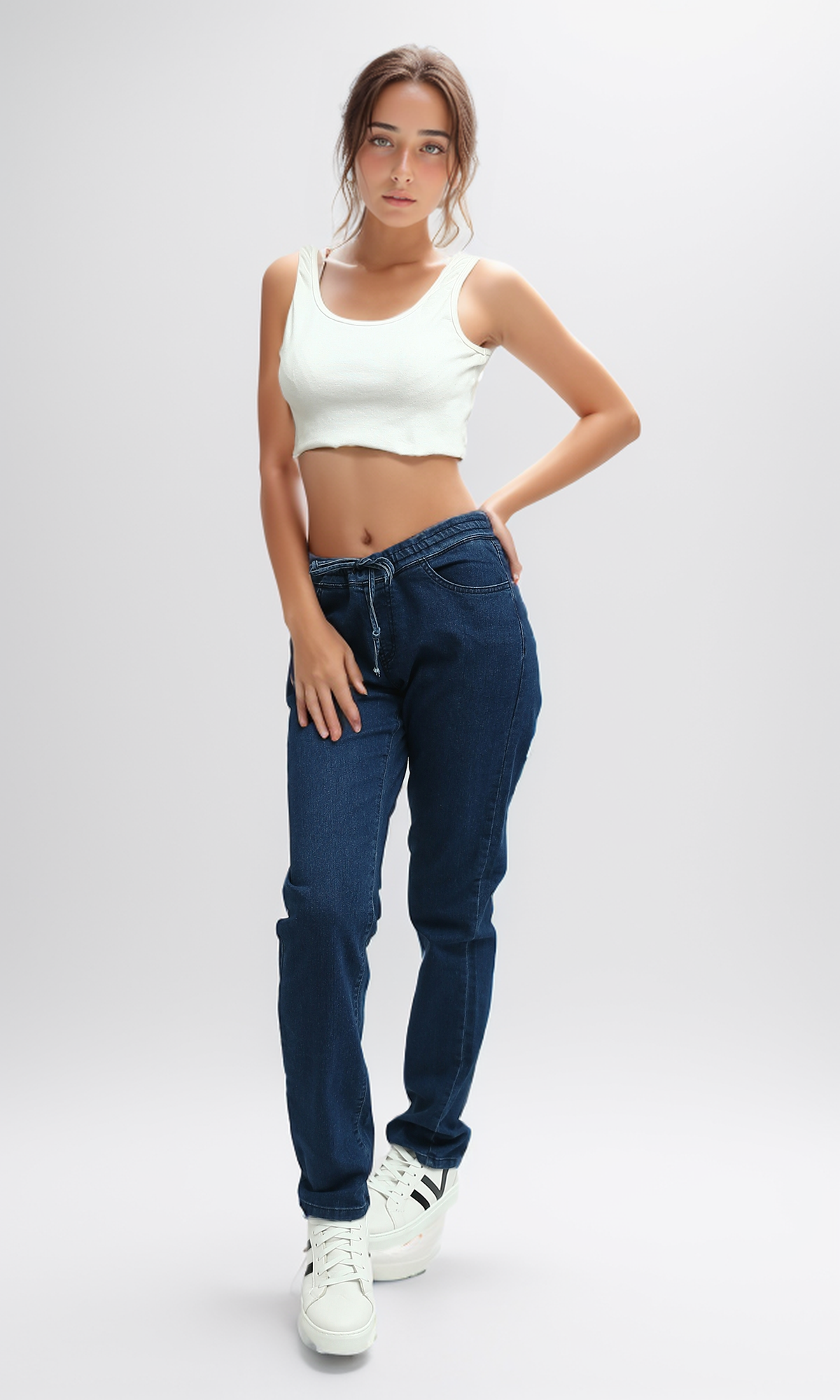 Deep Indigo Drawstring Relaxed Fit Denim Jeans - O198961