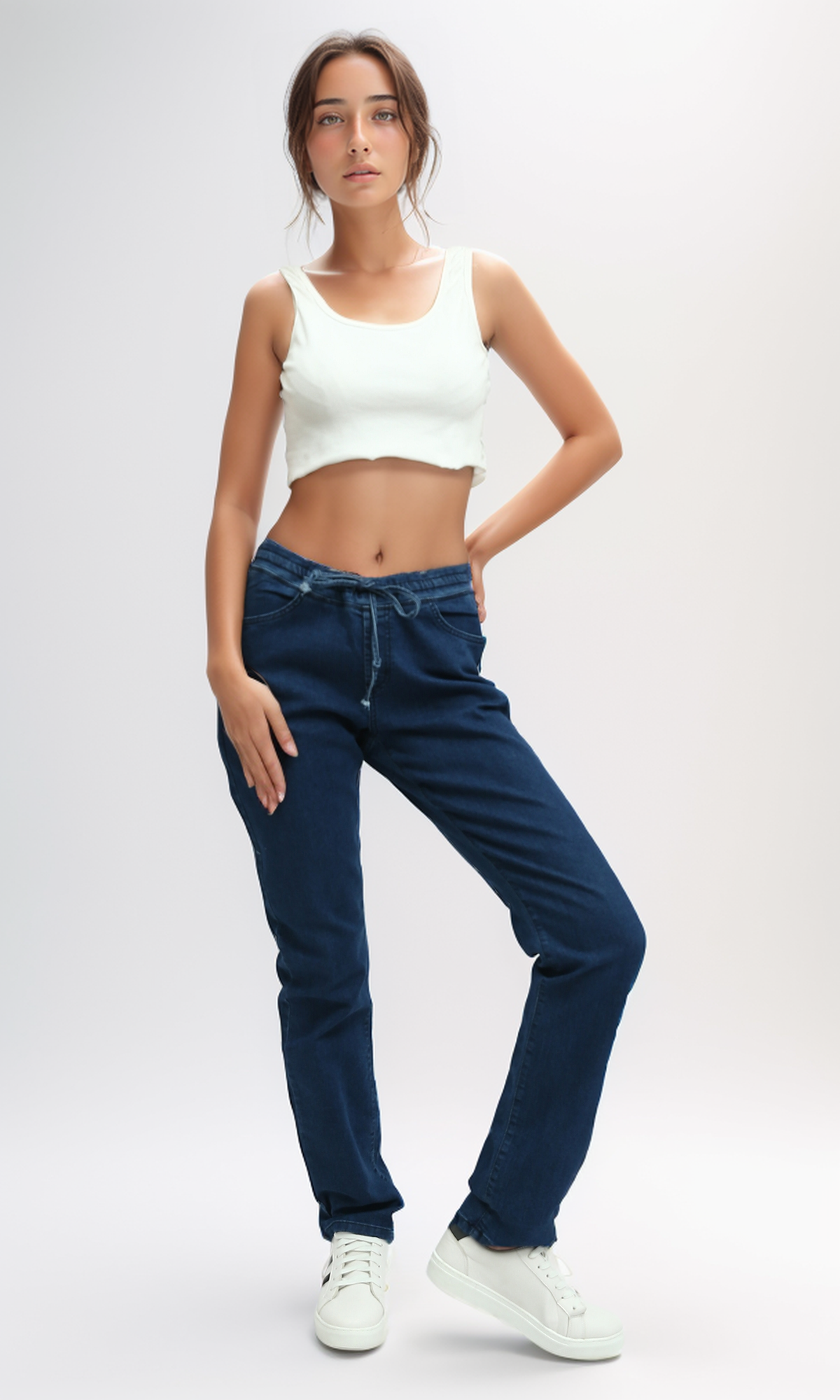 Deep Indigo Drawstring Relaxed Fit Denim Jeans - O198961