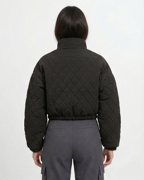 o198986-QUILTED BLACK JACKET WITH STAND COLLAR