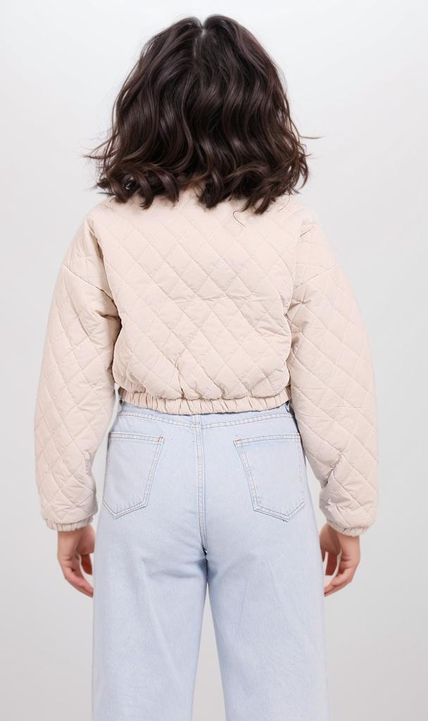 o198990-QUILTED CROPPED JACKET - BEIGE