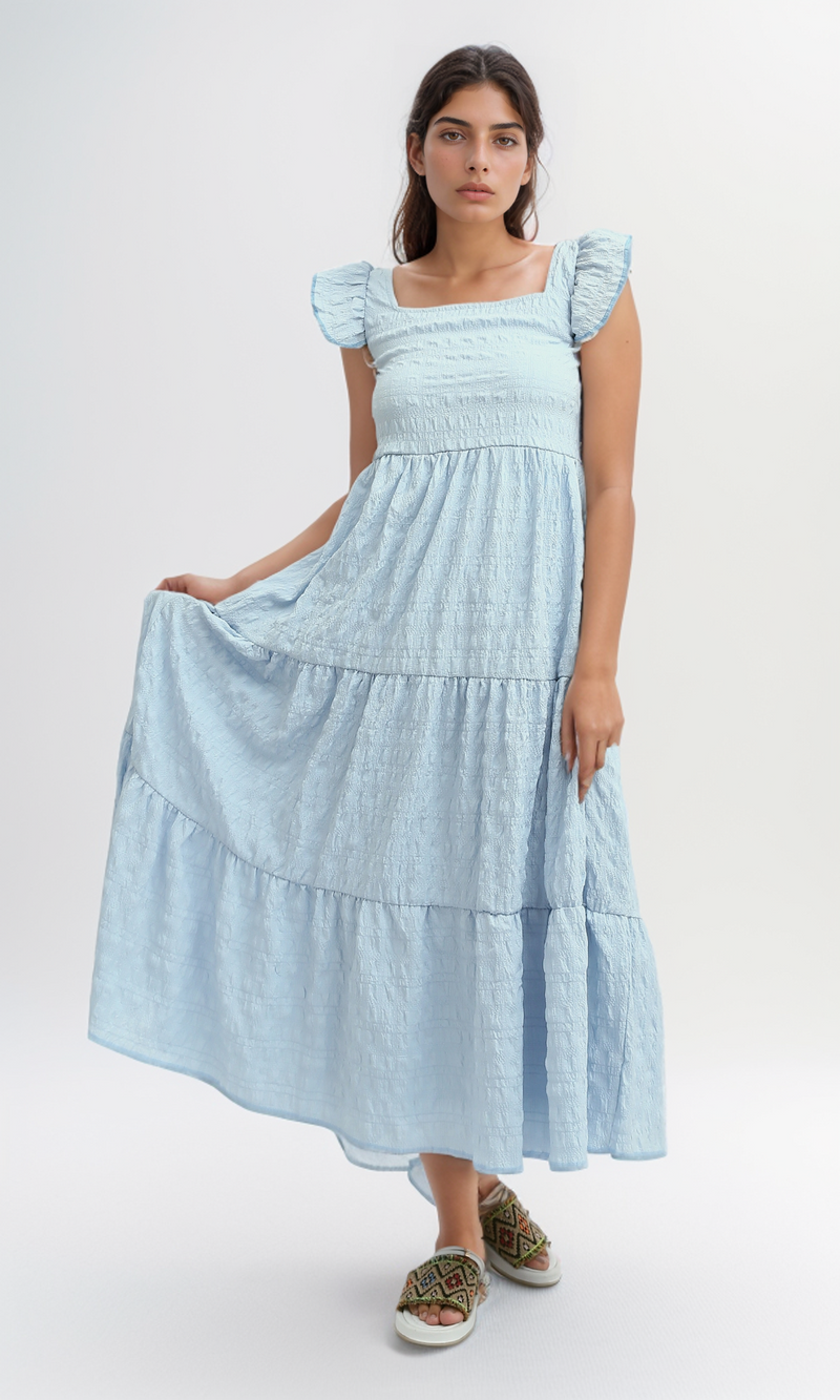 O199071 - Jeans Blue Feminine Ruffle Dress
