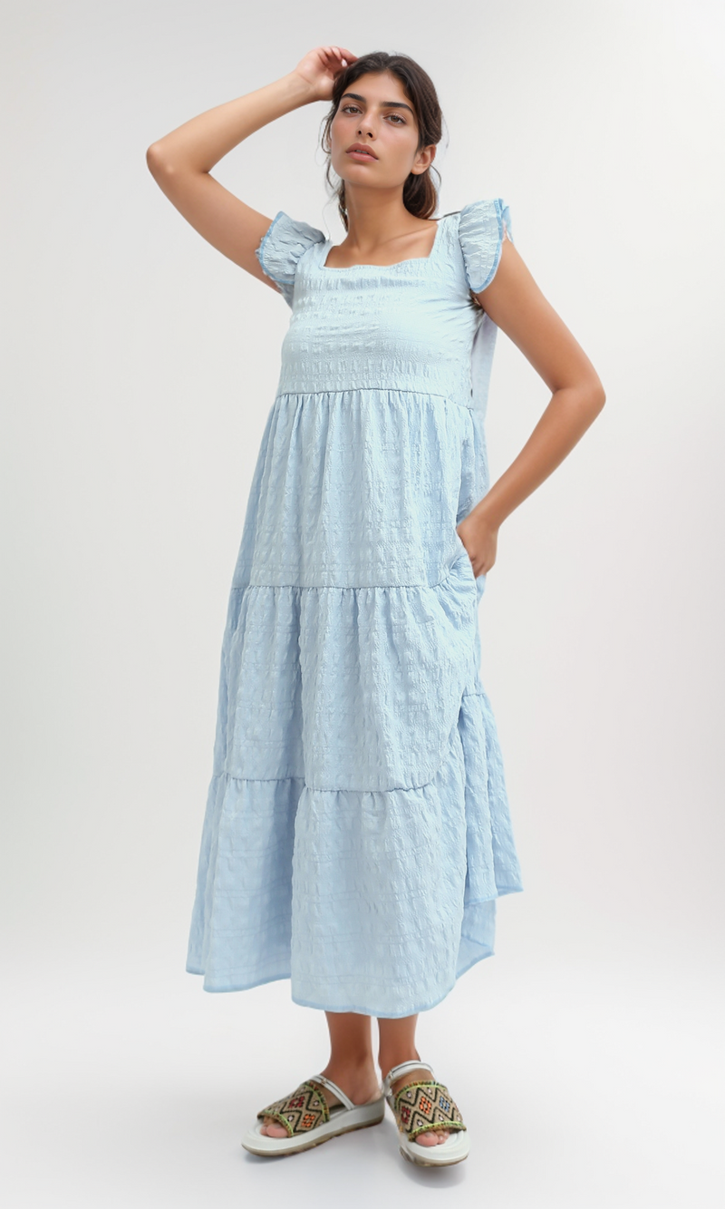 O199071 - Jeans Blue Feminine Ruffle Dress