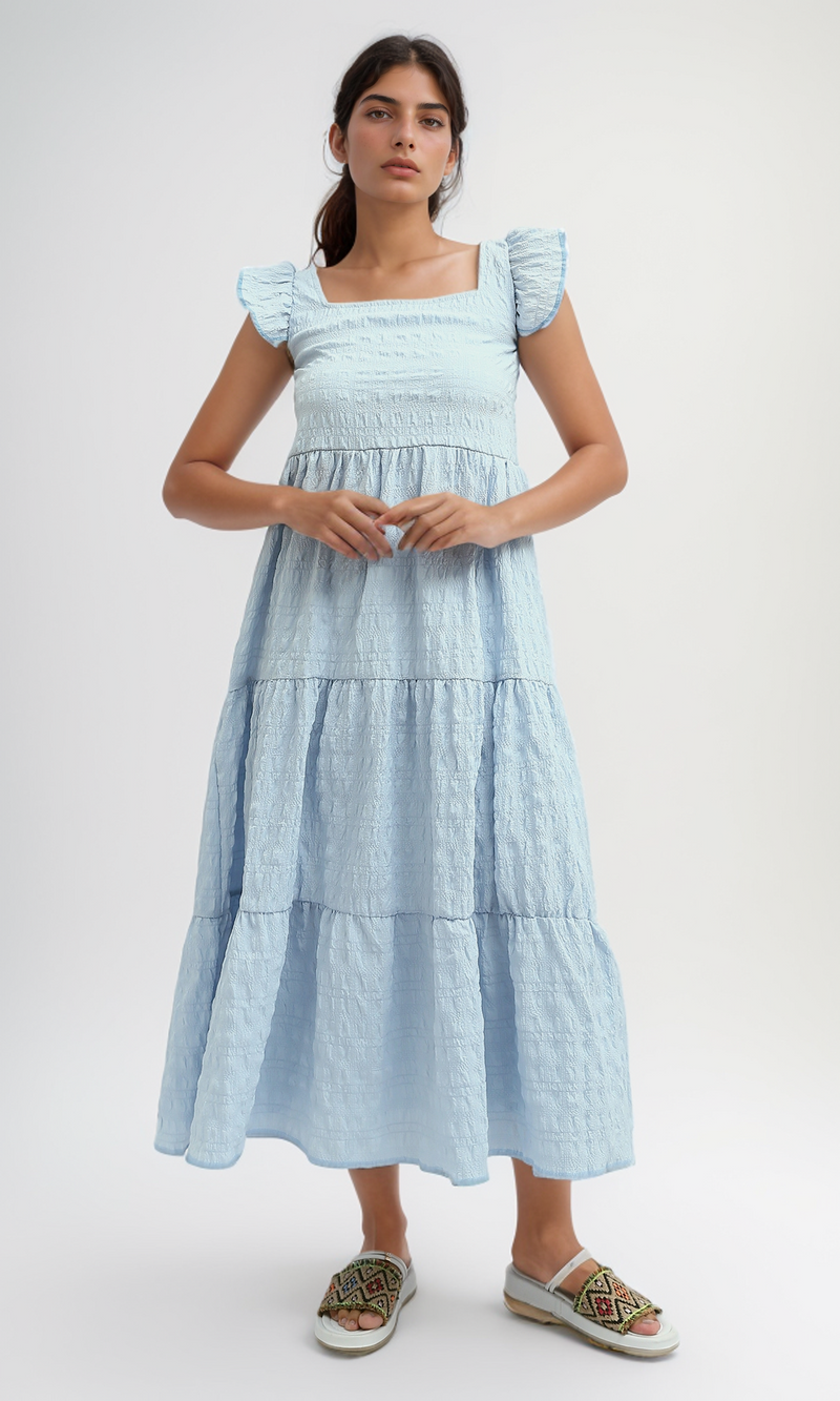 O199071 - Jeans Blue Feminine Ruffle Dress