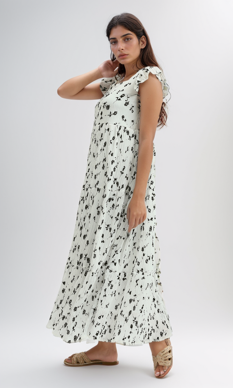 O199076 - Floral Detail Ruffle Maxi Dress