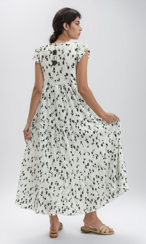 فستان ماكسي مزين بكشكشة و زهور