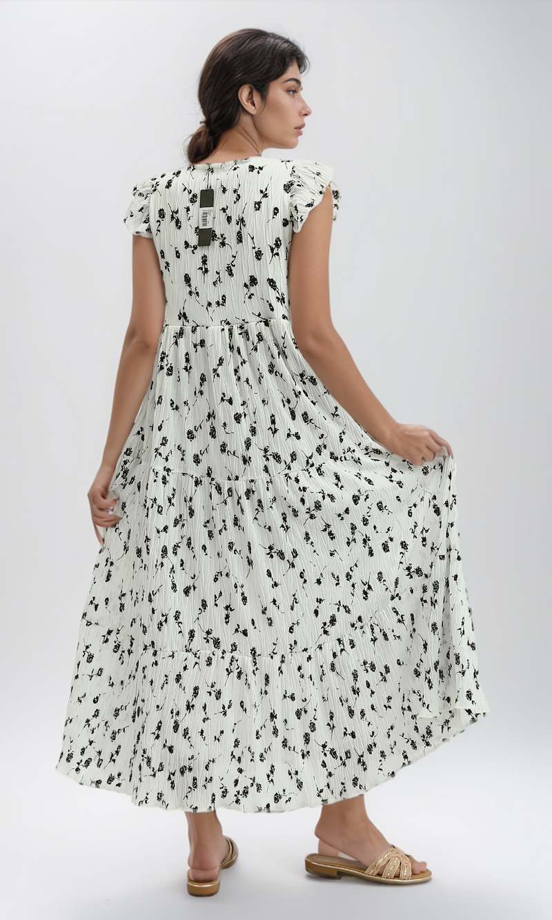 O199076 - Floral Detail Ruffle Maxi Dress