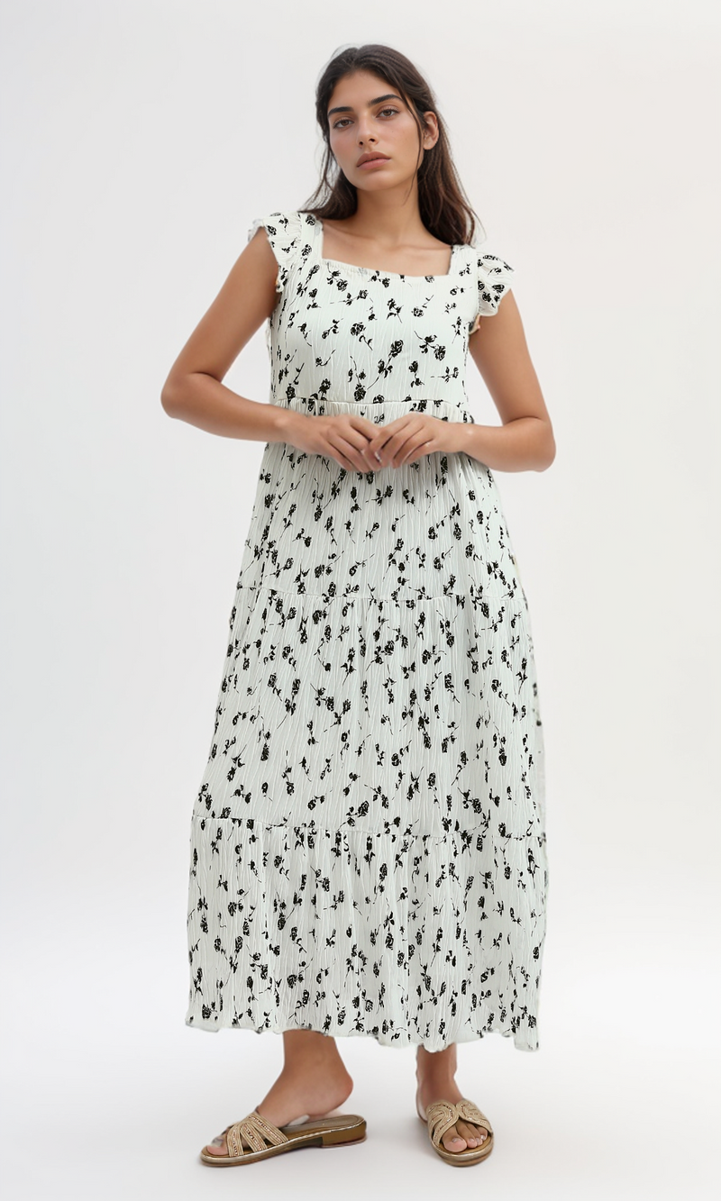 O199076 - Floral Detail Ruffle Maxi Dress