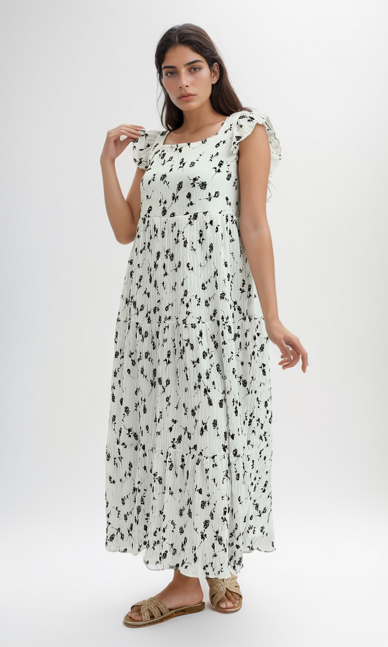 O199076 - Floral Detail Ruffle Maxi Dress
