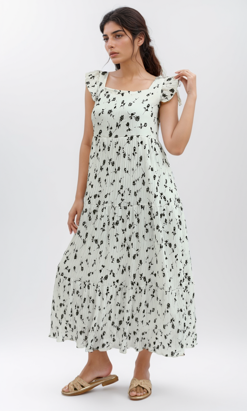 O199076 - Floral Detail Ruffle Maxi Dress