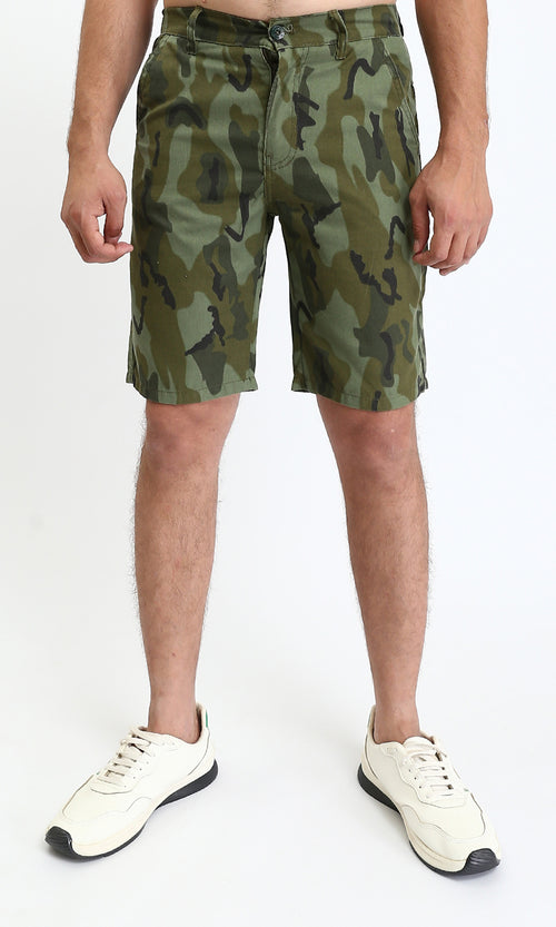 O199081 - Camouflage Regular Fit Summer Shorts - Olive & Dark Green