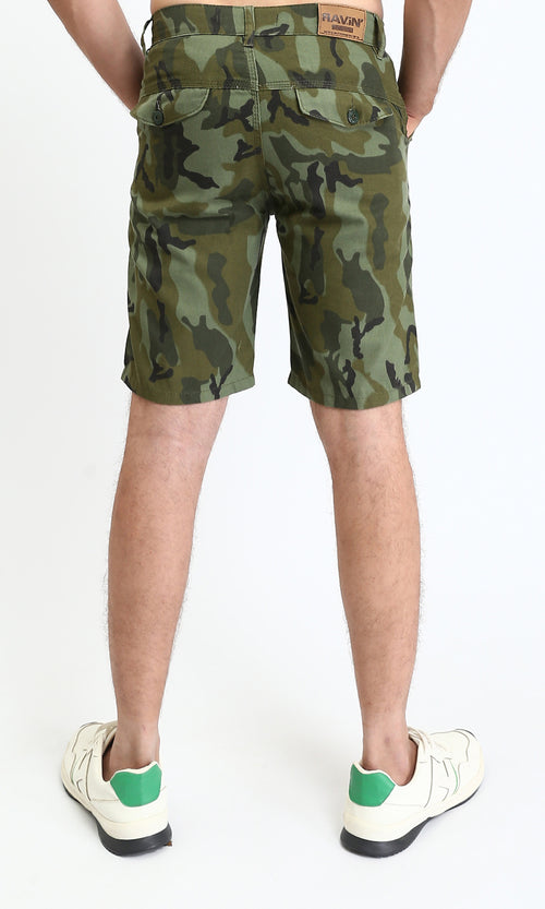 O199081 - Camouflage Regular Fit Summer Shorts - Olive & Dark Green
