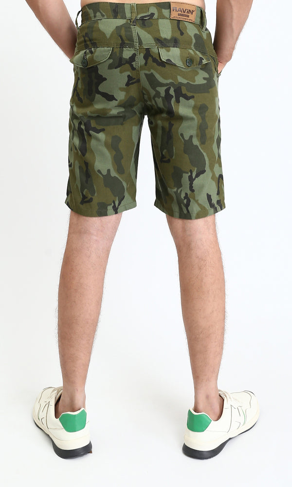 O199081 - Camouflage Regular Fit Summer Shorts - Olive & Dark Green