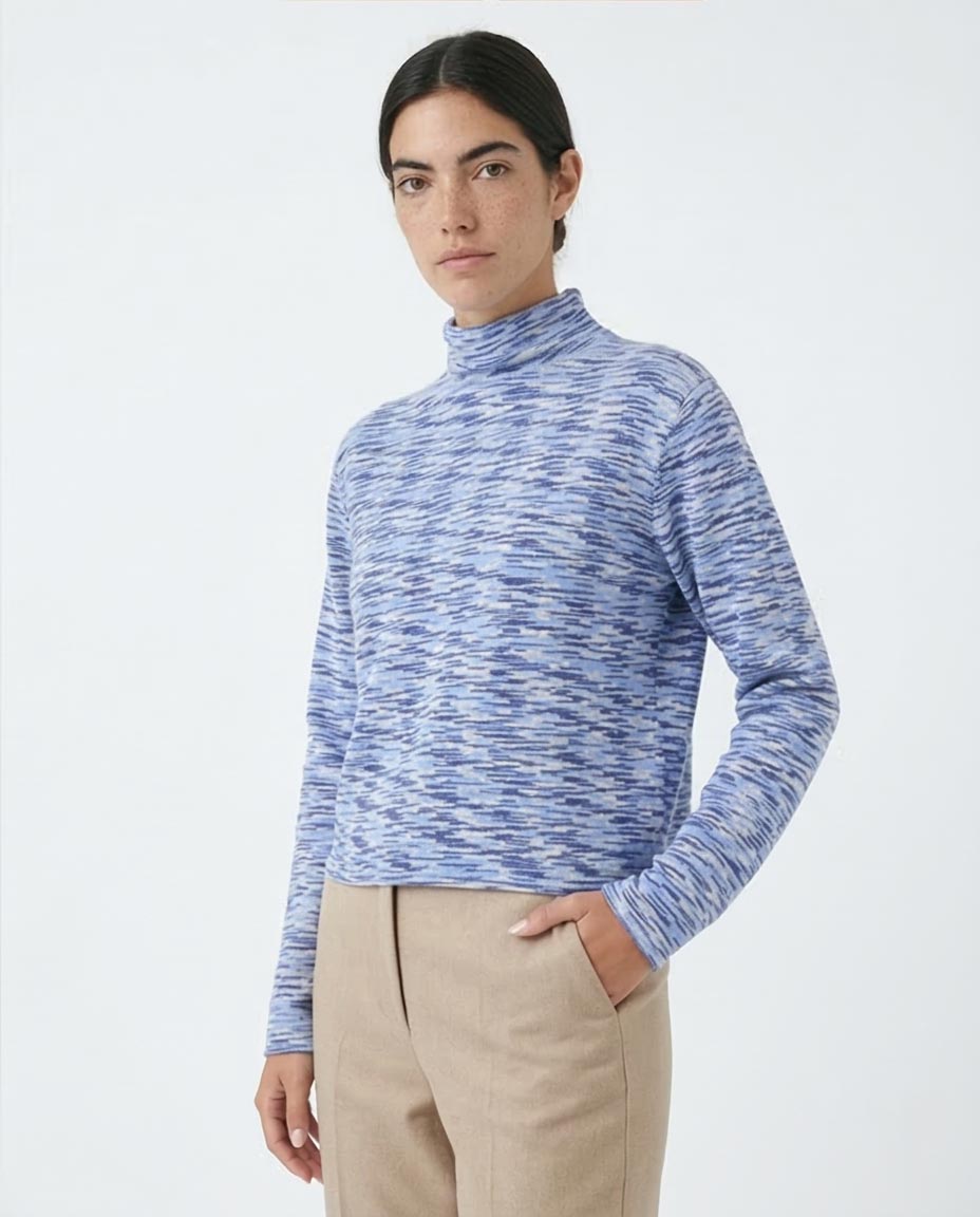 Ravin | Women’s Marled Mock-Neck Knit Sweater – Azure Mix - O199086