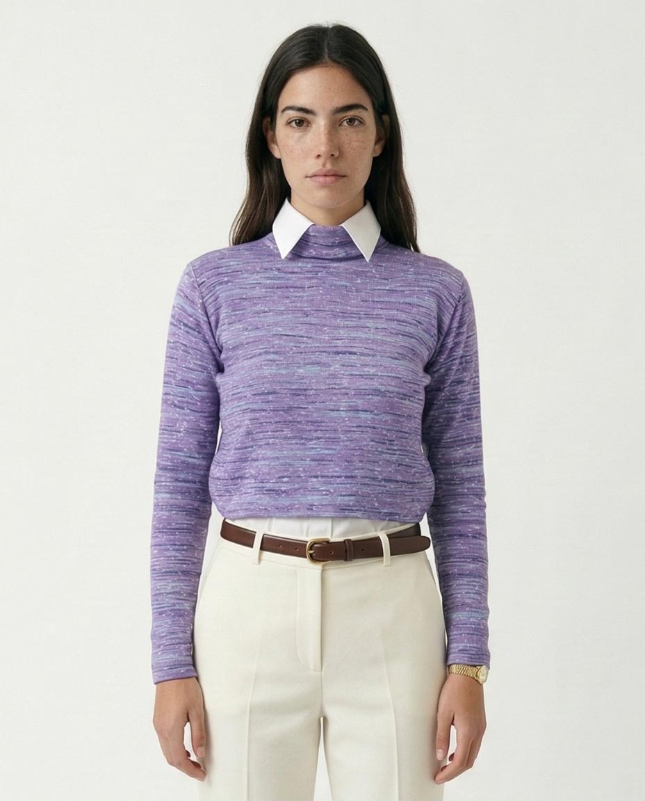 Lavender Melange Mock Neck Space-Dye Pullover - O199088