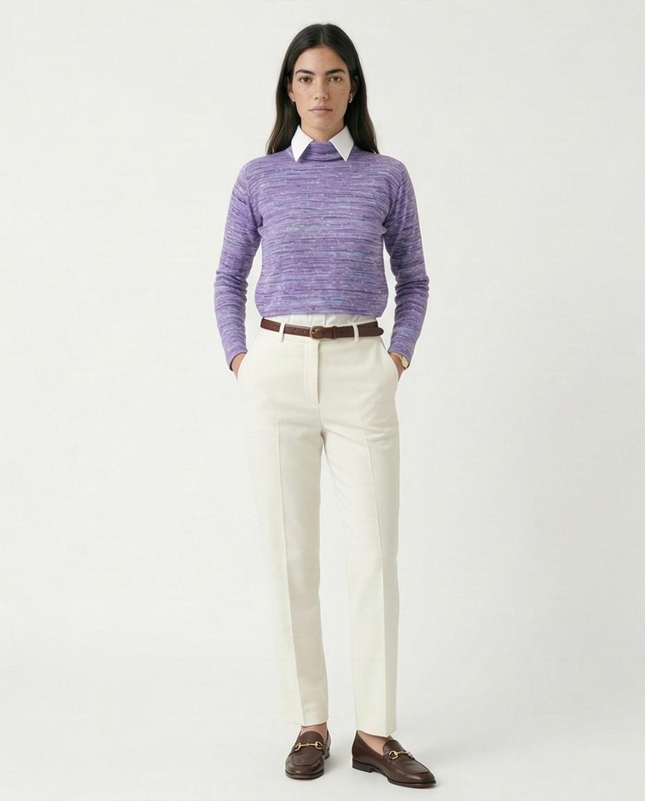 Lavender Melange Mock Neck Space-Dye Pullover - O199088