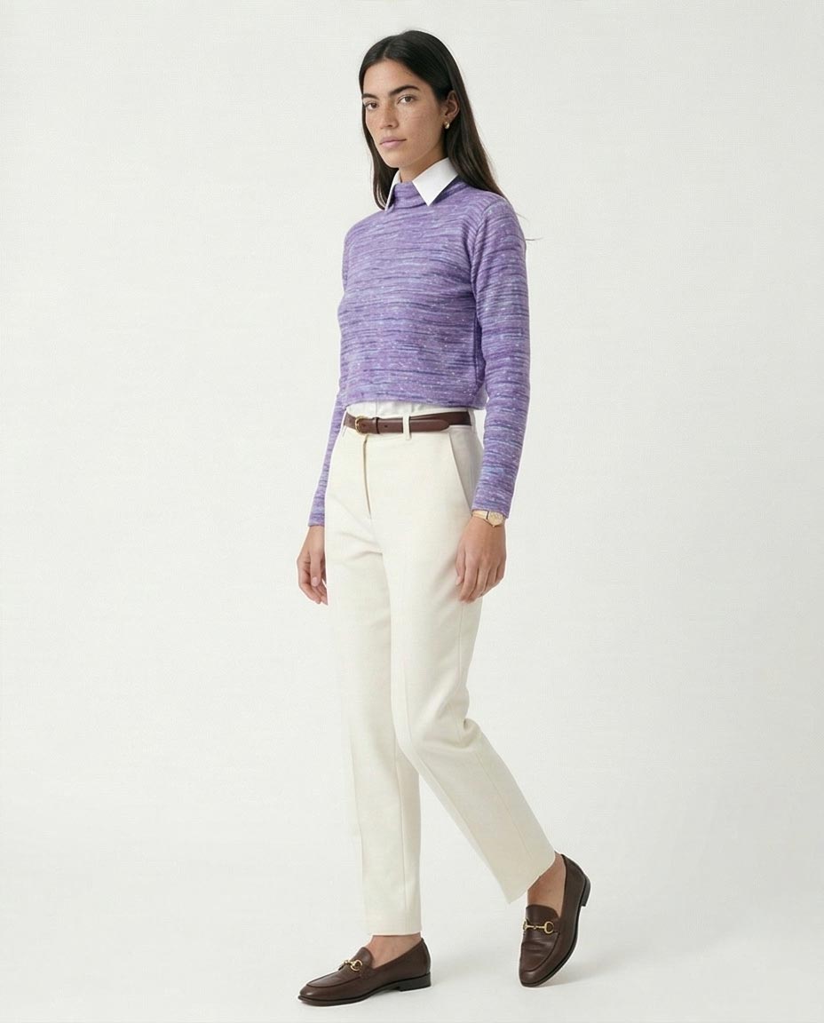 Lavender Melange Mock Neck Space-Dye Pullover - O199088