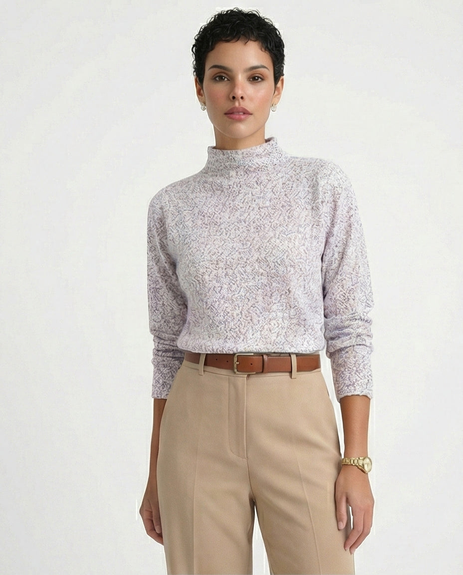 Lavender Marled High-Neck Textured Knit Pullover - O199090